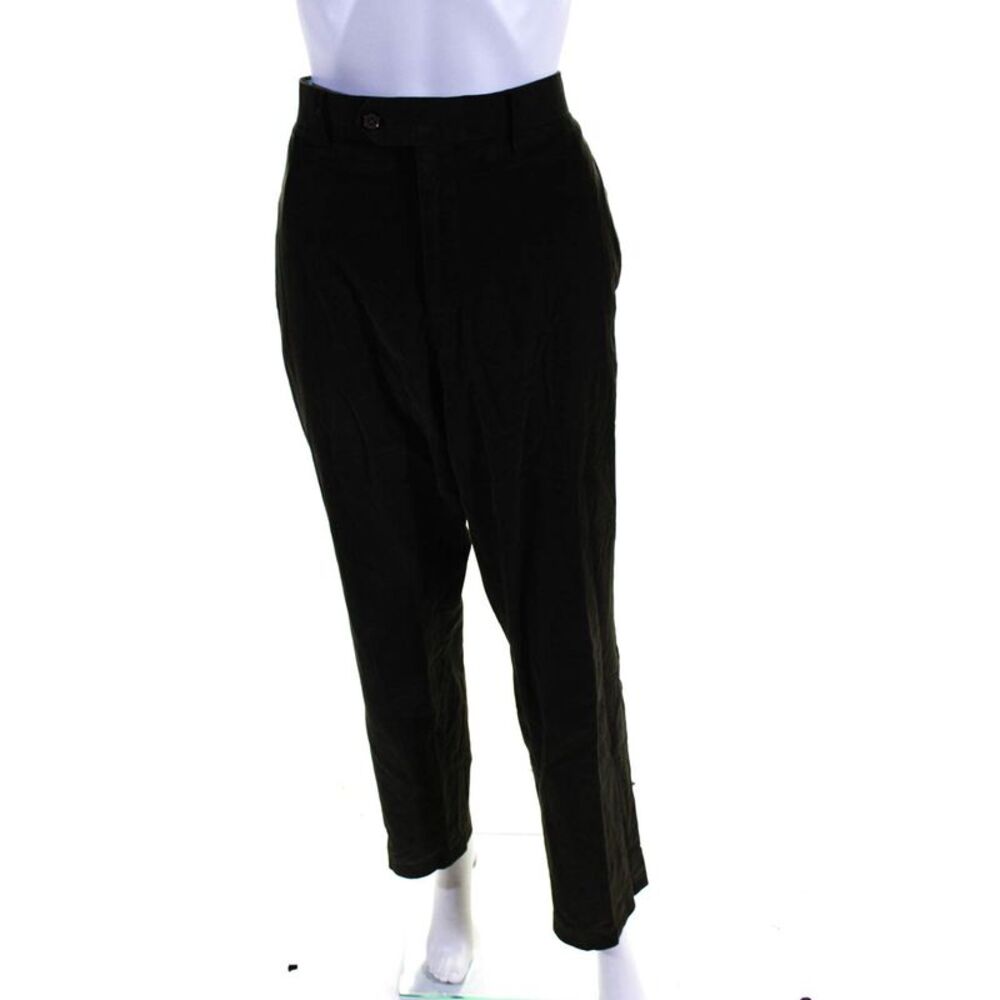 Tallia Womens Cotton Ribbed Textured Buttoned Straight Pants Green Size EUR32